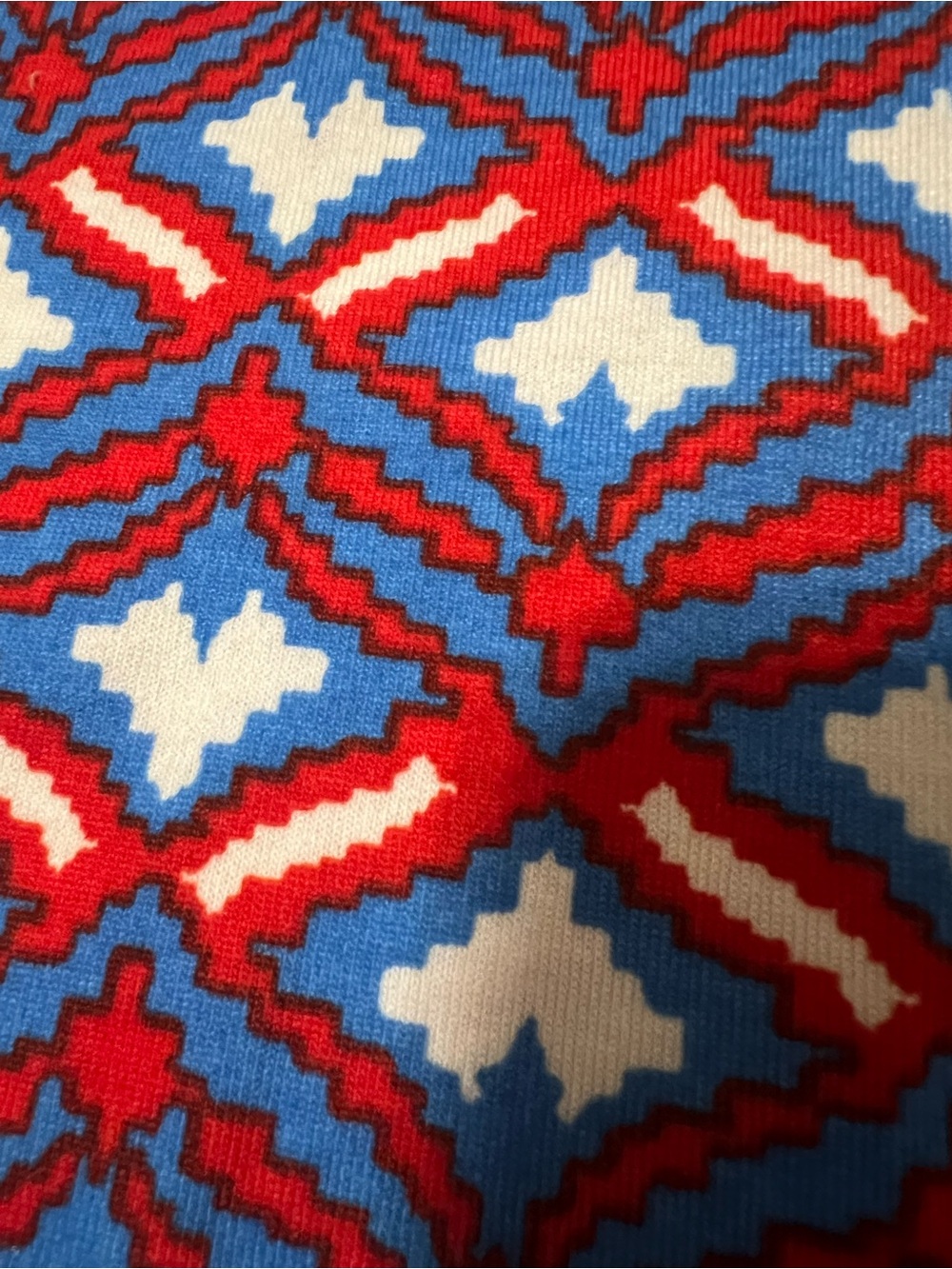 LuLaRoe White Raglan Top with Blue and Red Geometric Print - Picture 2 of 5
